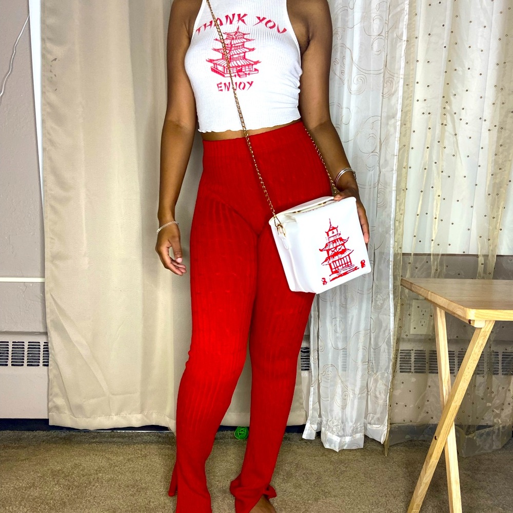Thank You Shirt & Purse and Red Ribbed Pants Combo.